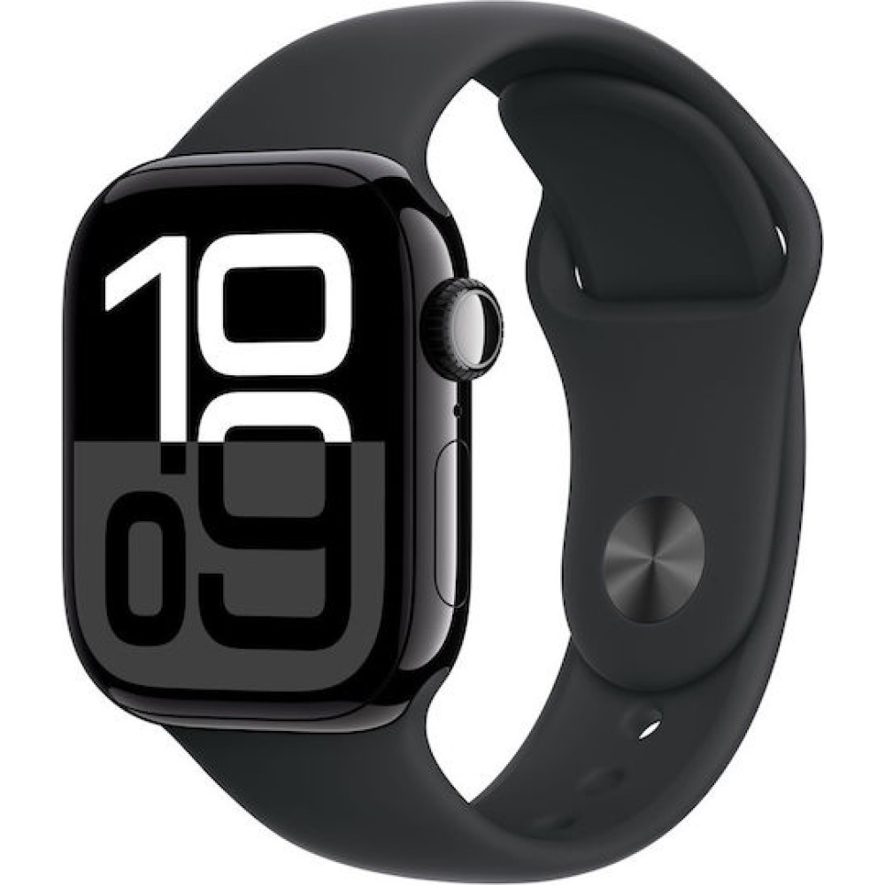 Apple Watch Series 10 Cellular Aluminium 42mm Αδιάβροχο με eSIM και Παλμογράφο (Jet Black Aluminium Case with Sport Band M/L)