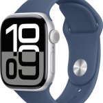 Apple Watch Series 10 Cellular Aluminium 42mm Αδιάβροχο με eSIM και Παλμογράφο (Silver Aluminium Denim Sport Band S/M)