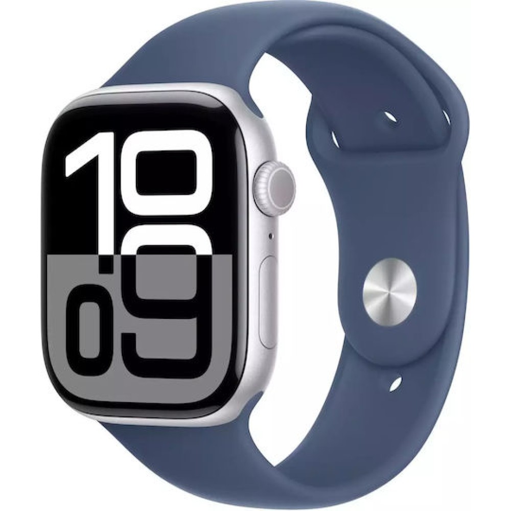 Apple Watch Series 10 Cellular Aluminium 42mm Αδιάβροχο με eSIM και Παλμογράφο (Silver Aluminium Denim Sport Band M/L)