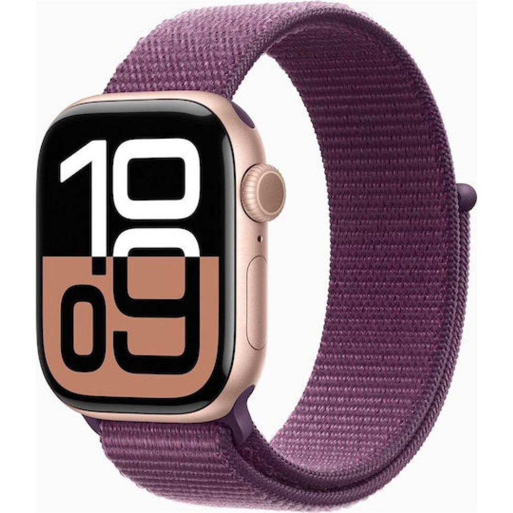 Apple Watch Series 10 Cellular Aluminium 42mm Αδιάβροχο με eSIM και Παλμογράφο (Rose Gold με Plum Sport Loop)