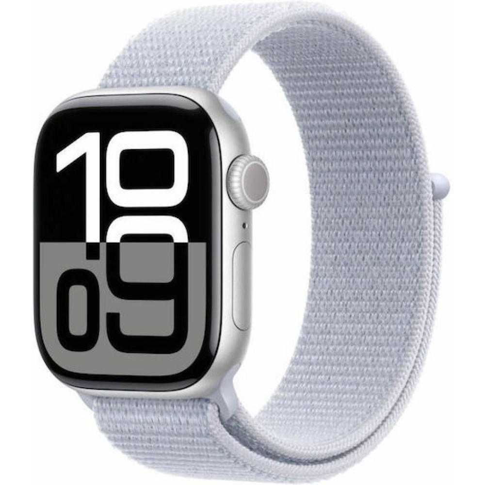 Apple Watch Series 10 Cellular Aluminium 42mm Αδιάβροχο με eSIM και Παλμογράφο (Silver με Blue Cloud Sport Loop)