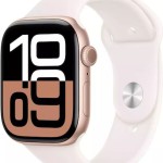 Apple Watch Series 10 Cellular Aluminium 46mm Αδιάβροχο με eSIM και Παλμογράφο (Rose Gold με Light Blush Sport Band - M/L)