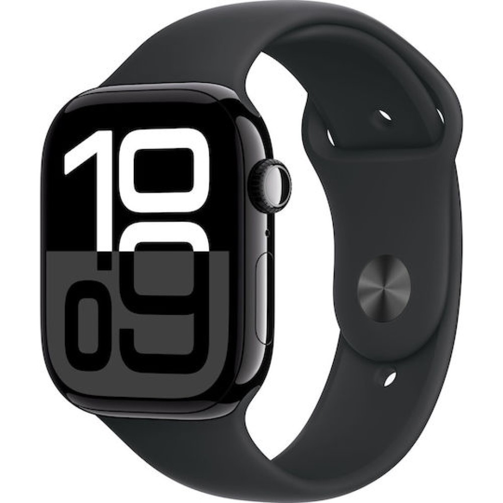 Apple Watch Series 10 Cellular Aluminium 46mm Αδιάβροχο με eSIM και Παλμογράφο (Jet Black with Sport Band - S/M)