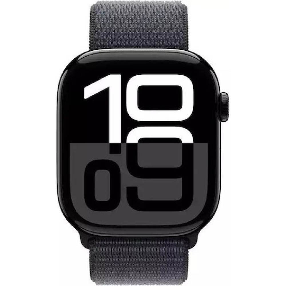 Apple Watch Series 10 Cellular Aluminium 46mm Αδιάβροχο με eSIM και Παλμογράφο (Sport Loop Jet Black/Ink)