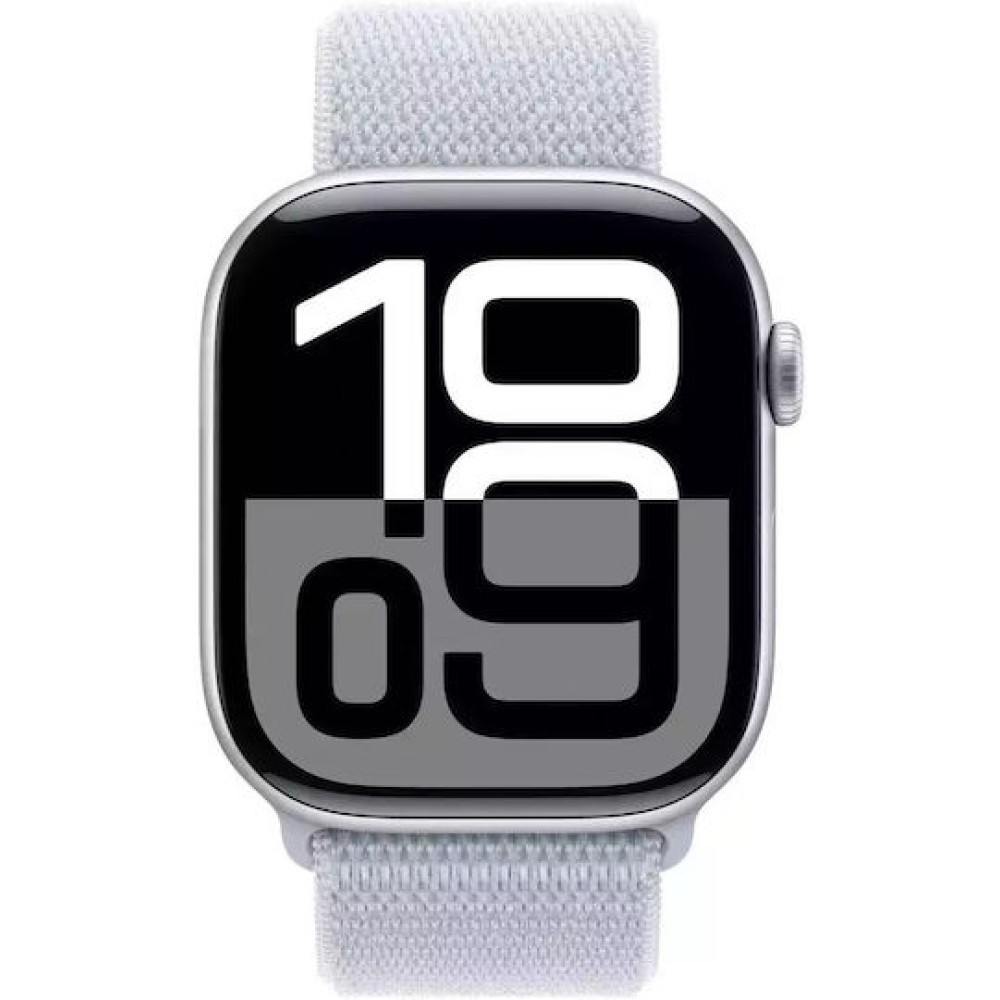 Apple Watch Series 10 Cellular Aluminium 46mm Αδιάβροχο με eSIM και Παλμογράφο (Silver Aluminium / Blue Cloud)