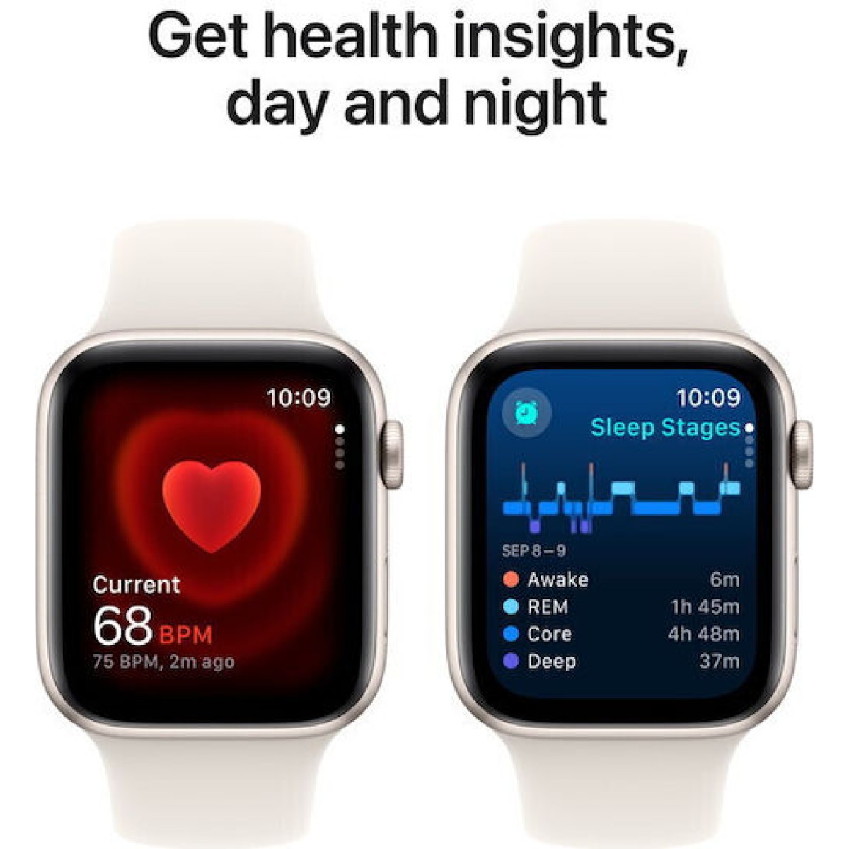 Apple Watch SE 2024 Cellular Aluminium 40mm Αδιάβροχο με eSIM και Παλμογράφο (Starlight με Starlight Sport Band (S/M))