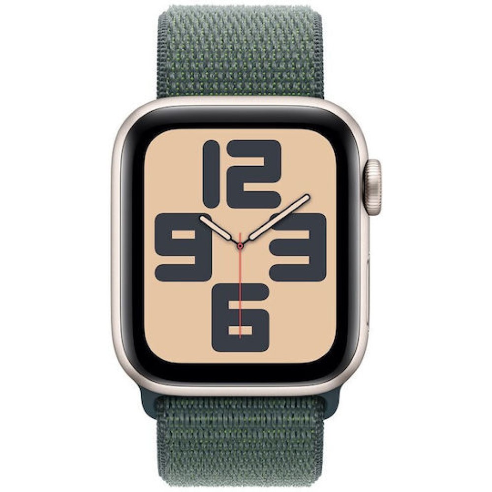 Apple Watch SE 2024 Cellular Aluminium 40mm Αδιάβροχο με eSIM και Παλμογράφο (Starlight με Lake Green Sport Loop)