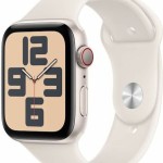 Apple Watch SE 2024 Cellular Aluminium 44mm Αδιάβροχο με eSIM και Παλμογράφο (Starlight με Starlight Sport Band (S/M))