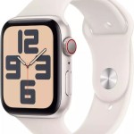 Apple Watch SE 2024 Cellular Aluminium 44mm Αδιάβροχο με eSIM και Παλμογράφο (Starlight με Starlight Sport Band (M/L))