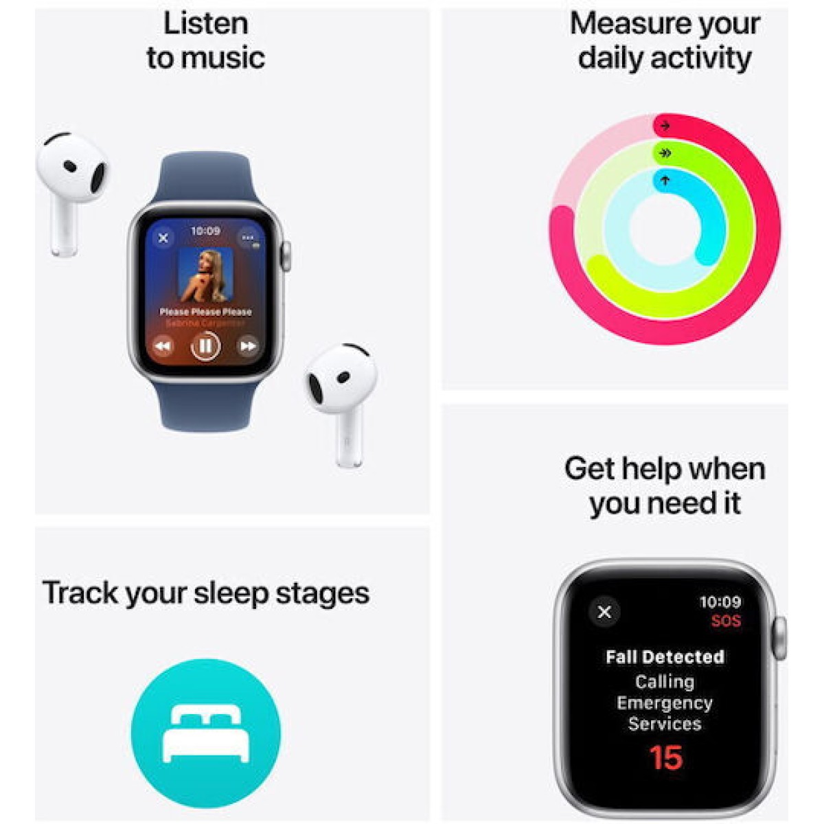 Apple Watch SE 2024 Cellular Aluminium 44mm Αδιάβροχο με eSIM και Παλμογράφο (Midnight Sport Band (M/L))