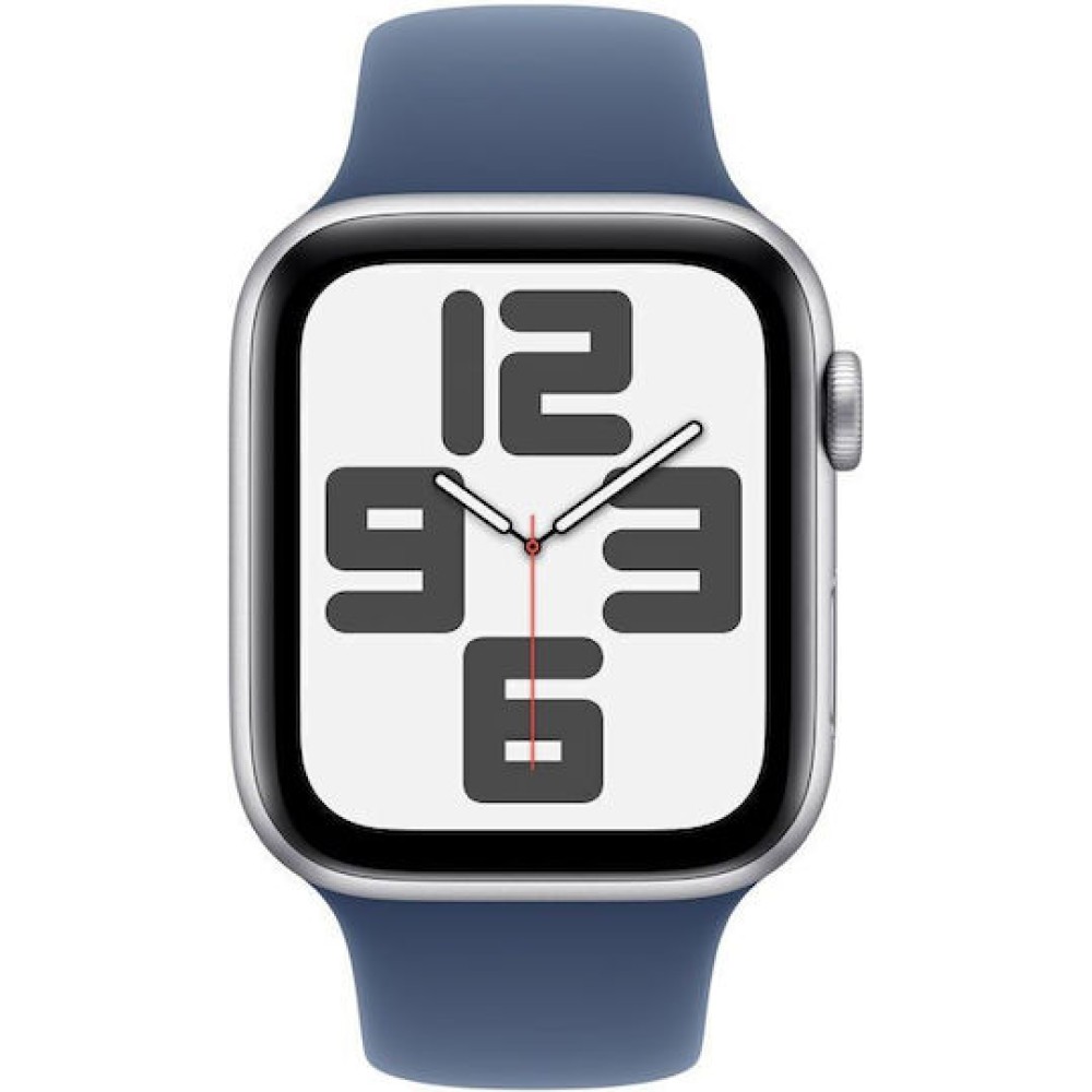 Apple Watch SE 2024 Cellular Aluminium 44mm Αδιάβροχο με eSIM και Παλμογράφο (Silver με Denim Sport Band (S/M))