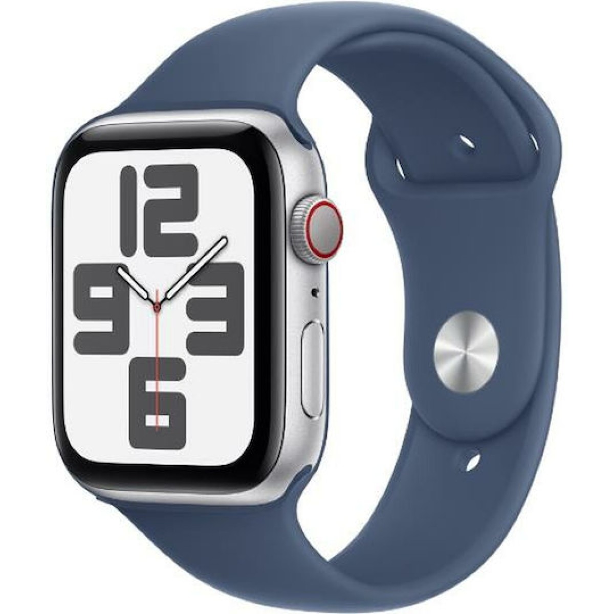 Apple Watch SE 2024 Cellular Aluminium 44mm Αδιάβροχο με eSIM και Παλμογράφο (Silver με Denim Sport Band (M/L))