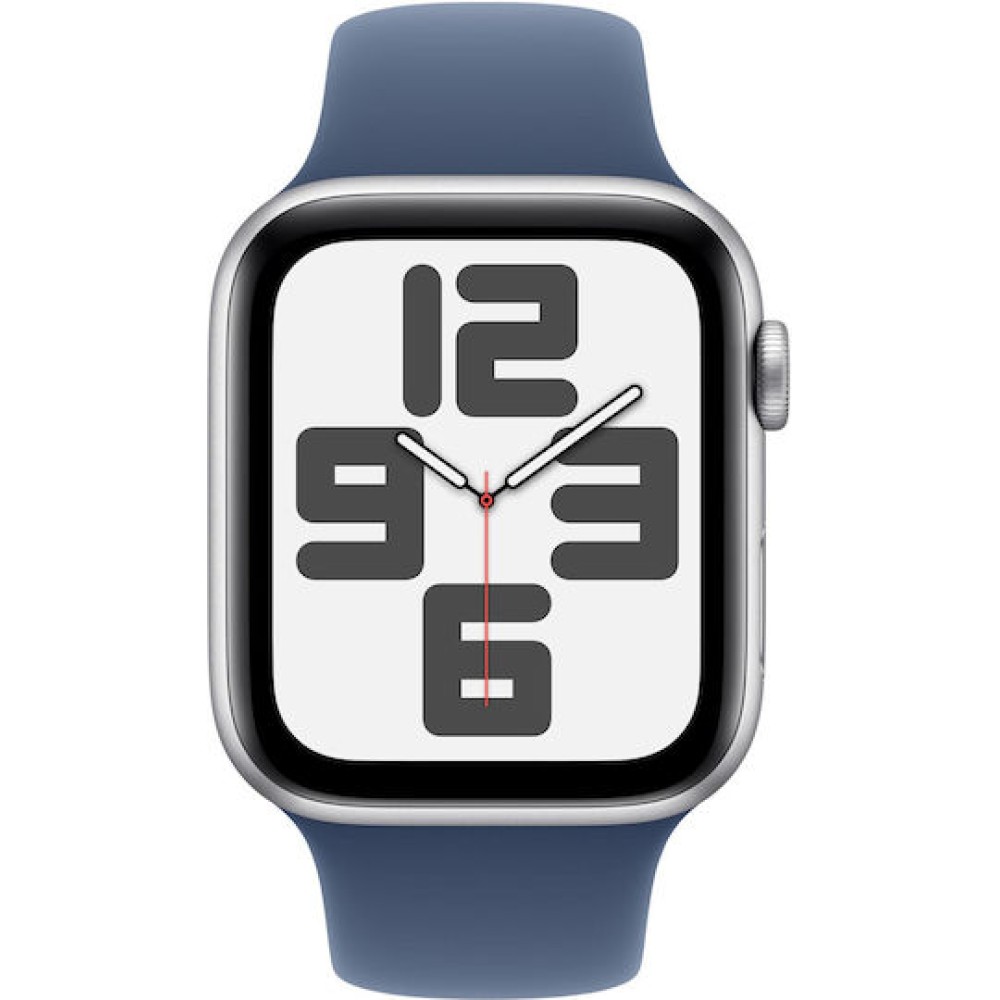 Apple Watch SE 2024 Cellular Aluminium 44mm Αδιάβροχο με eSIM και Παλμογράφο (Silver με Denim Sport Band (M/L))