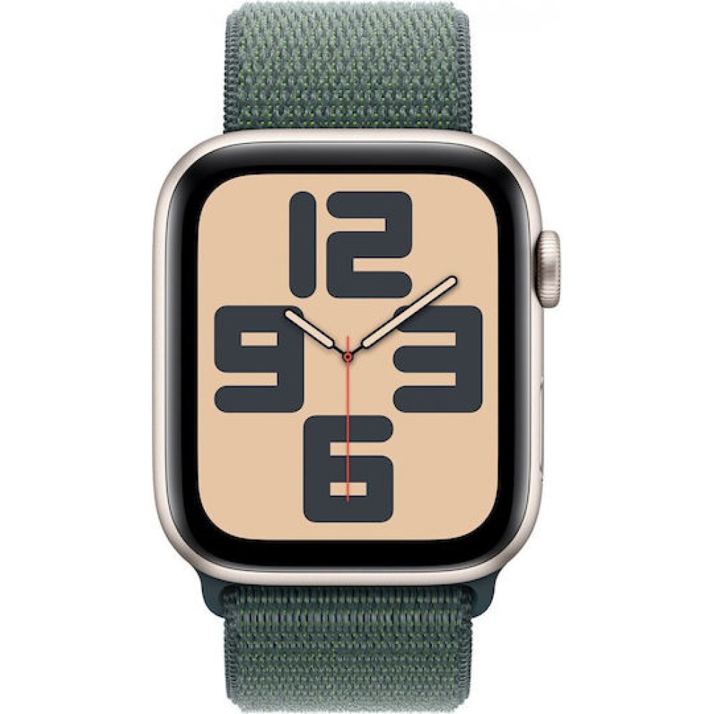 Apple Watch SE 2024 Cellular Aluminium 44mm Αδιάβροχο με eSIM και Παλμογράφο (Starlight με Lake Green Sport Loop)
