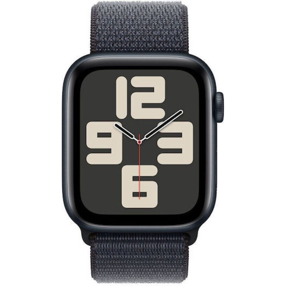 Apple Watch SE 2024 Cellular Aluminium 44mm Αδιάβροχο με eSIM και Παλμογράφο (Midnight με Midnight Sport Loop (M/L))