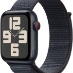 Apple Watch SE 2024 Cellular Aluminium 44mm Αδιάβροχο με eSIM και Παλμογράφο (Midnight με Midnight Sport Loop (M/L))
