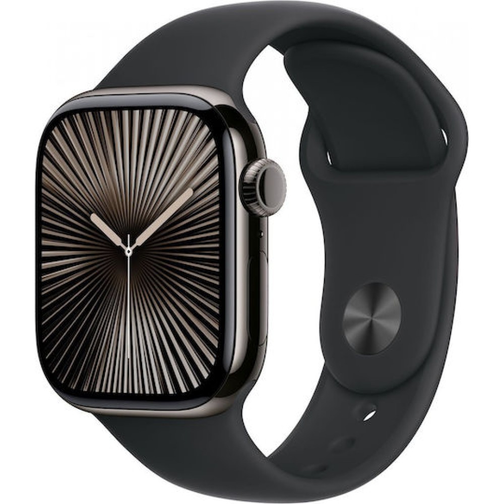 Apple Watch Series 10 Cellular Titanium 42mm Αδιάβροχο με eSIM και Παλμογράφο (Slate with Black Sport Band)