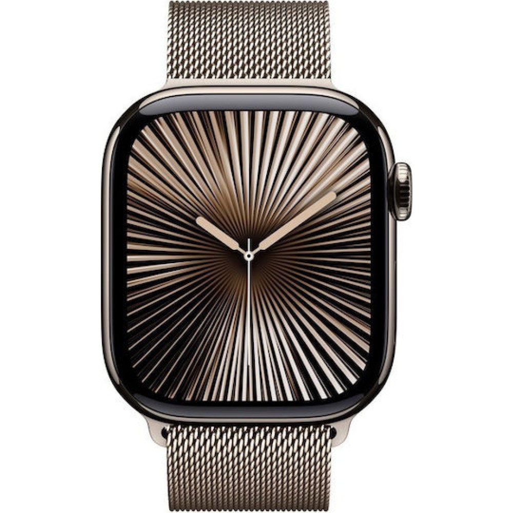 Apple Watch Series 10 Cellular Titanium 42mm Αδιάβροχο με eSIM και Παλμογράφο (Gold - Milanese Loop Natural)