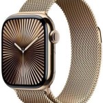 Apple Watch Series 10 Cellular Titanium 42mm Αδιάβροχο με eSIM και Παλμογράφο (Gold Titanium με Milanese Loop Gold)