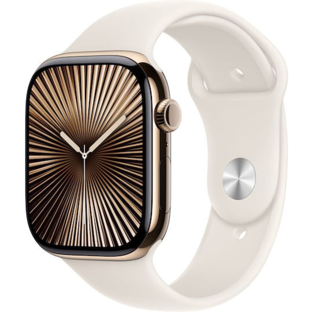 Apple Watch Series 10 Cellular Titanium 46mm Αδιάβροχο με eSIM και Παλμογράφο (Gold Titanium με Starlight Sport Band (M/L))