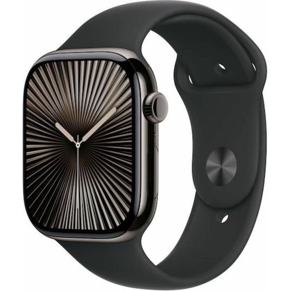 Apple Watch Series 10 Cellular Titanium 46mm Αδιάβροχο με eSIM και Παλμογράφο (Slate - Black Sport Band – S/M)