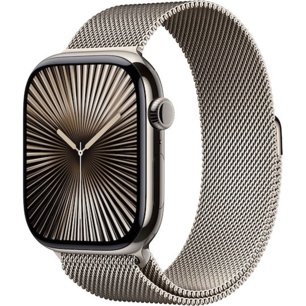 Apple Watch Series 10 Cellular Titanium 46mm Αδιάβροχο με eSIM και Παλμογράφο (Gold - Milanese Loop Natural S/M)
