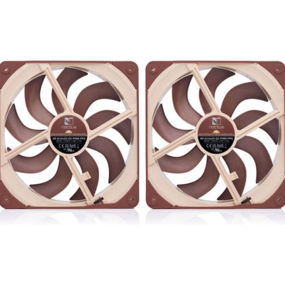 Noctua NF-A14x25 G2 PWM Sx2-PP Case Fan 140mm με Σύνδεση 4-Pin 2τμχ Καφέ