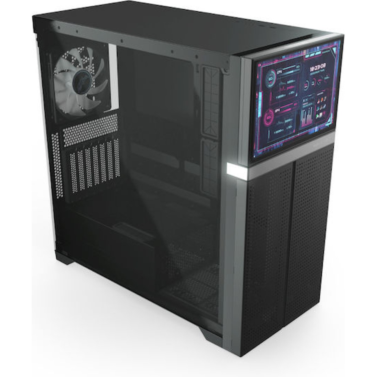 Valkyrie VK02 LCD Gaming Midi Tower Κουτί Υπολογιστή με Πλαϊνό Παράθυρο Μαύρο