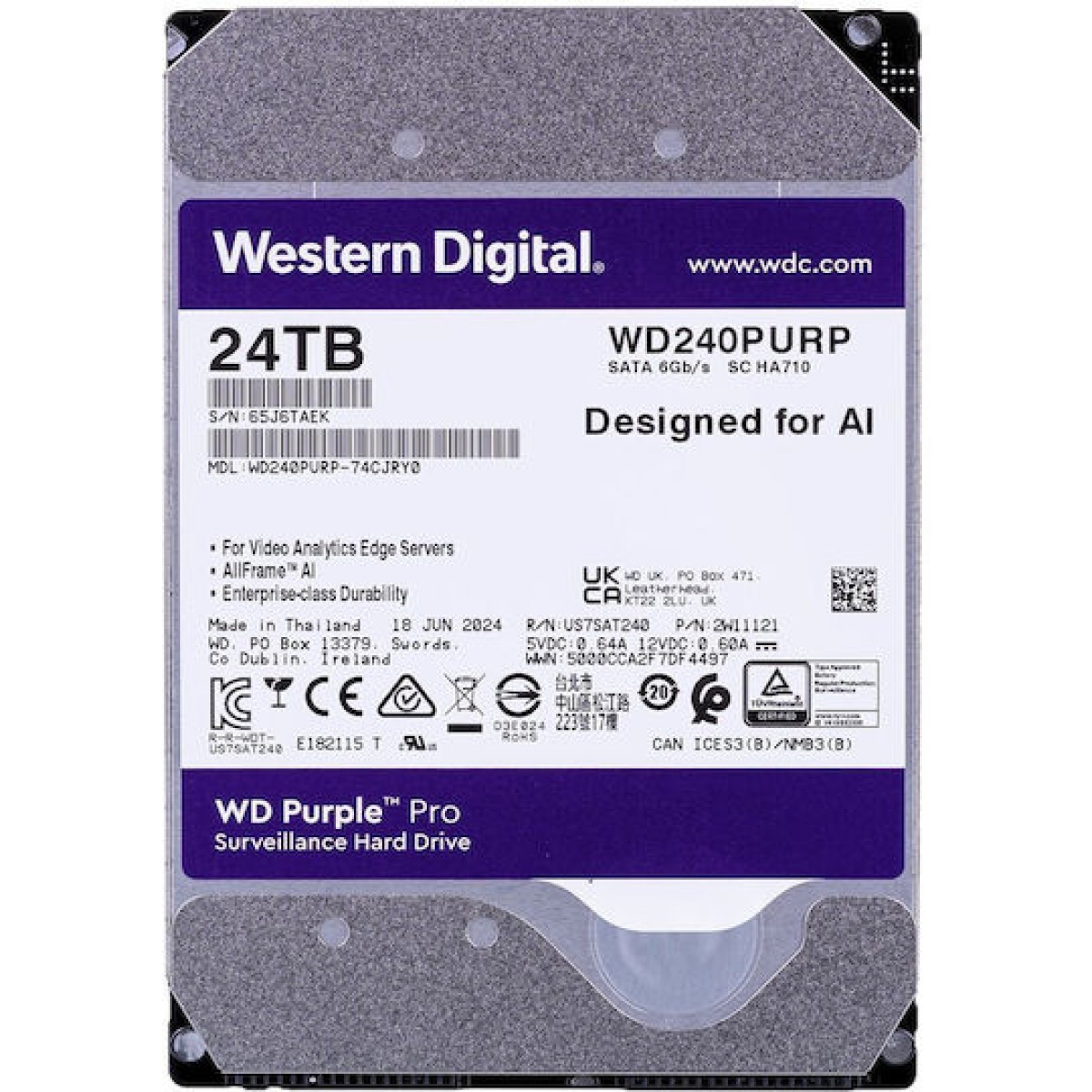 Western Digital Surveillance 24TB HDD Σκληρός Δίσκος 3.5