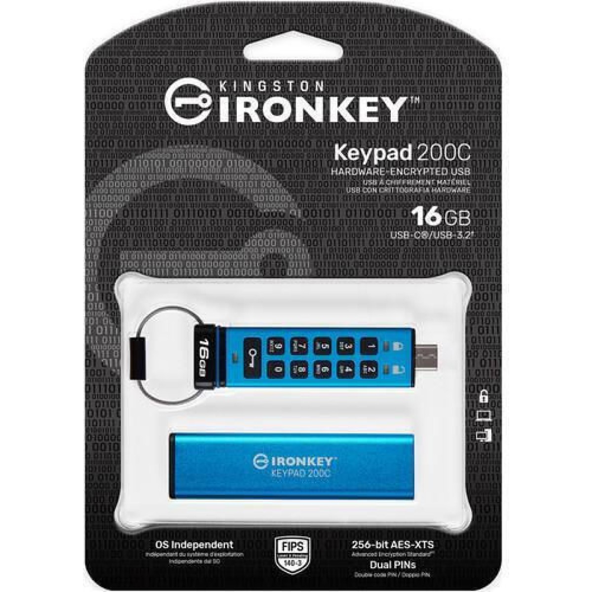 Kingston IronKey Keypad 200C 16GB USB 3.2 Stick με σύνδεση USB-C Μπλε