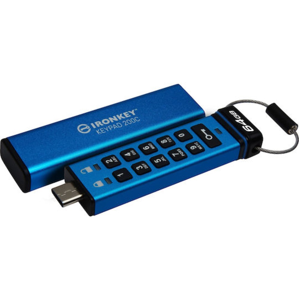 Kingston IronKey Keypad 200C 64GB USB 3.2 Stick με σύνδεση USB-C Μπλε