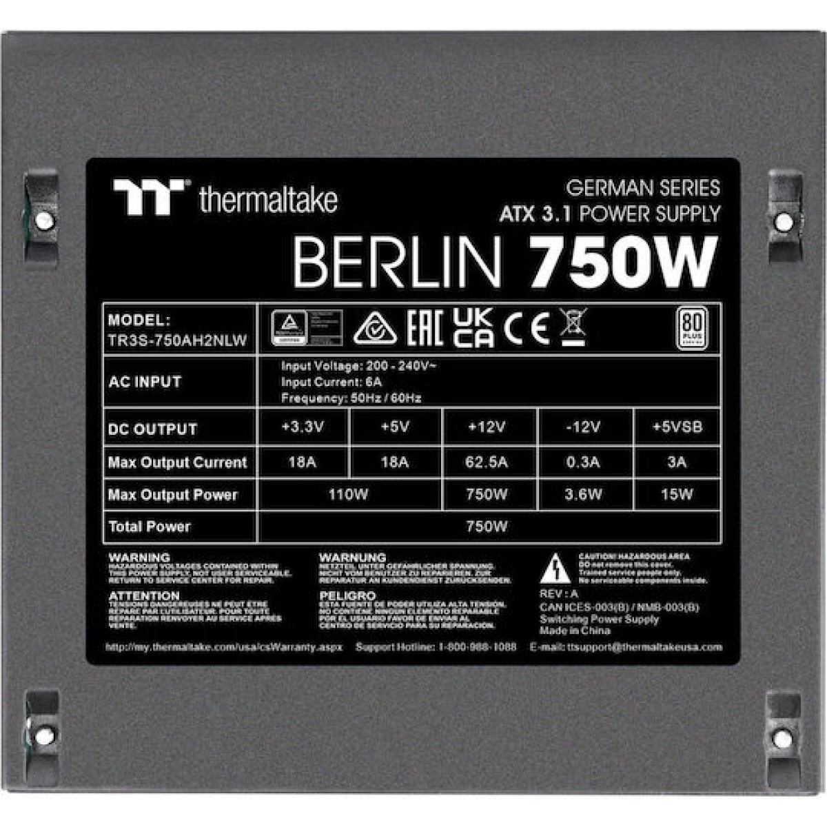 Thermaltake Berlin 750W Μαύρο Τροφοδοτικό Υπολογιστή Full Wired