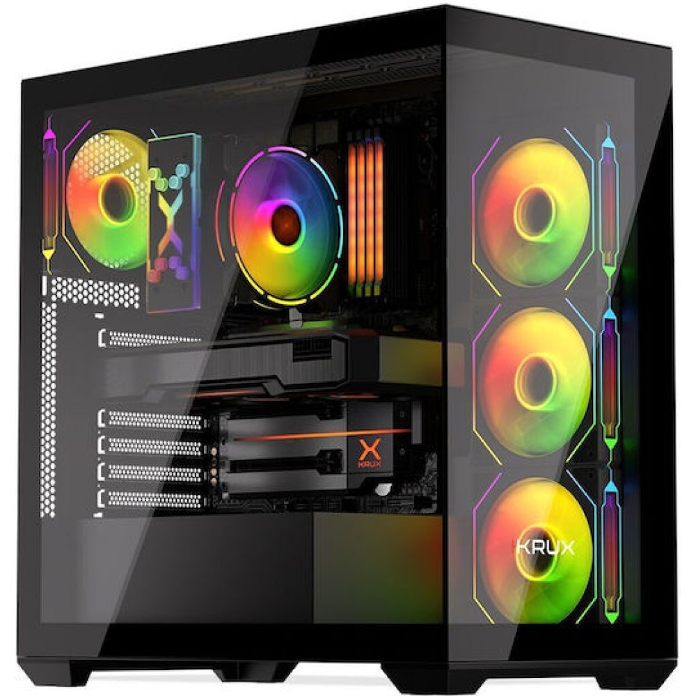 Krux Exo Gaming Midi Tower Κουτί Υπολογιστή με Πλαϊνό Παράθυρο και ARGB Φωτισμό Μαύρο