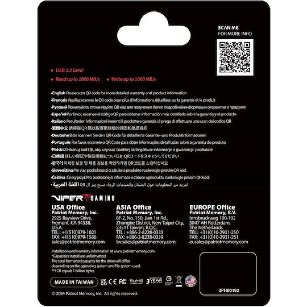 Patriot Pvp30 Duo Compact 2TB USB 3.2 SSD Stick με σύνδεση USB-A & USB-C Μαύρο