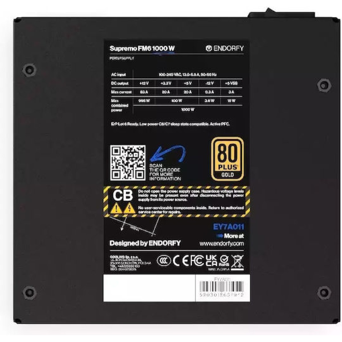 Endorfy Supremo FM6 1000W Μαύρο Τροφοδοτικό Υπολογιστή Full Modular 80 Plus Gold