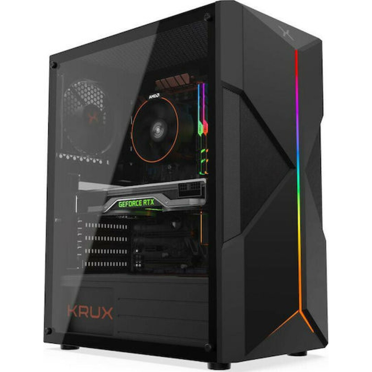 Krux Astral Gaming Midi Tower Κουτί Υπολογιστή με Πλαϊνό Παράθυρο και RGB Φωτισμό Μαύρο