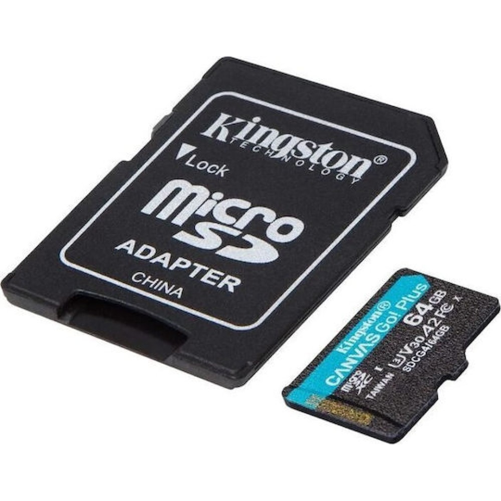 Kingston Canvas Go Plus microSDXC 64GB Class 10 U3 V30 A2 UHS-I με αντάπτορα