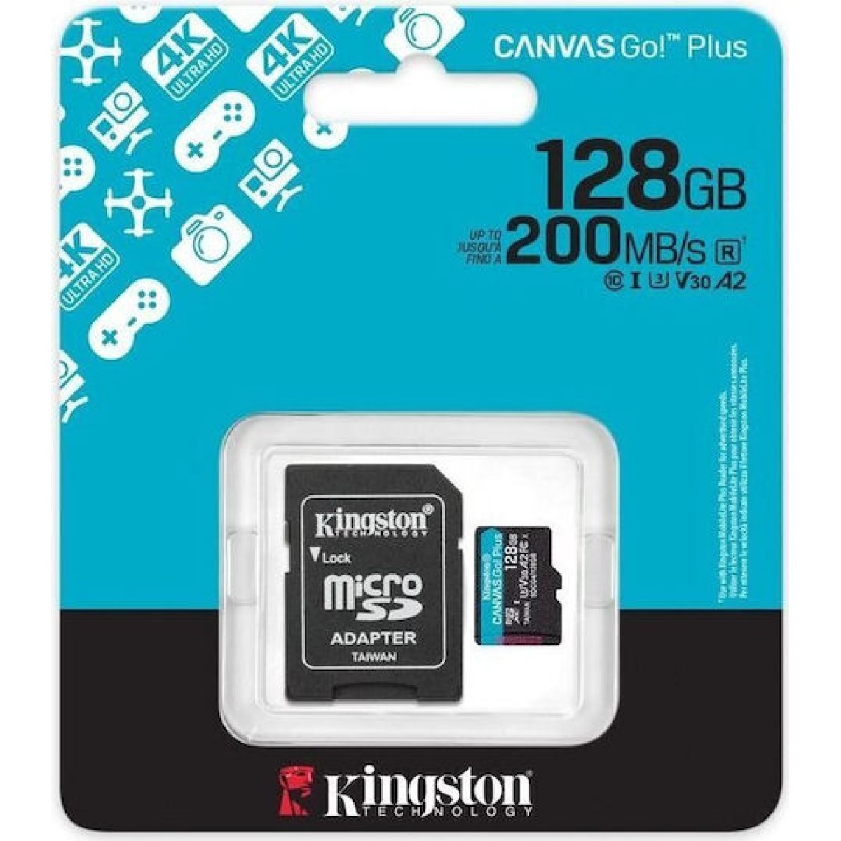 Kingston Canvas Go Plus microSDXC 128GB Class 10 U3 V30 A2 UHS-I με αντάπτορα