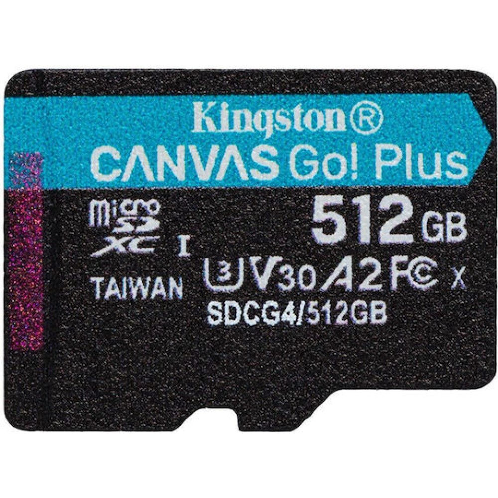 Kingston Canvas Go Plus SDXC 512GB Class 10 U3 V30 A2 UHS-I με αντάπτορα