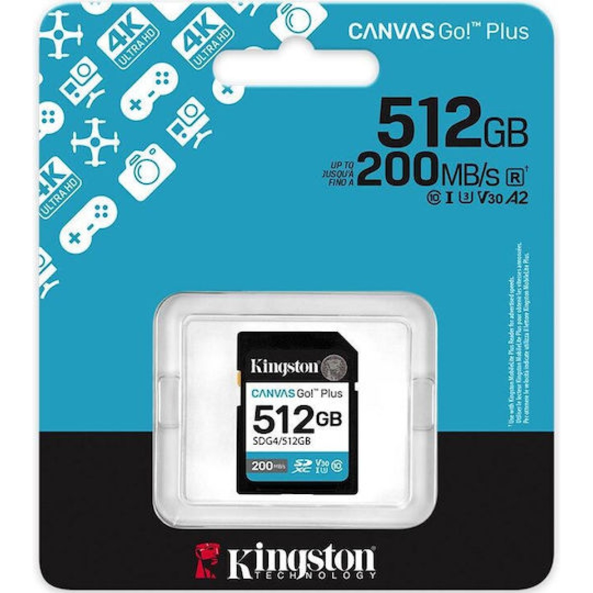 Kingston Canvas Go Plus SDXC 512GB Class 10 U3 V30 UHS-I με αντάπτορα