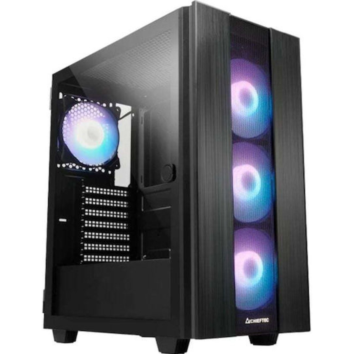 Chieftec Hunter 2 Gaming Midi Tower Κουτί Υπολογιστή με Πλαϊνό Παράθυρο και RGB Φωτισμό Μαύρο