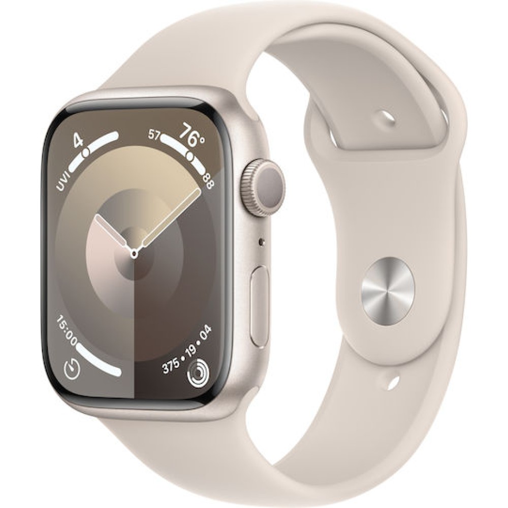 Apple Watch Series 9 Aluminium 45mm Αδιάβροχο με Παλμογράφο (Starlight με Starlight Sport Band (S/M))