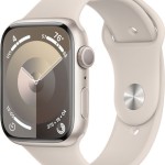 Apple Watch Series 9 Aluminium 45mm Αδιάβροχο με Παλμογράφο (Starlight με Starlight Sport Band (S/M))