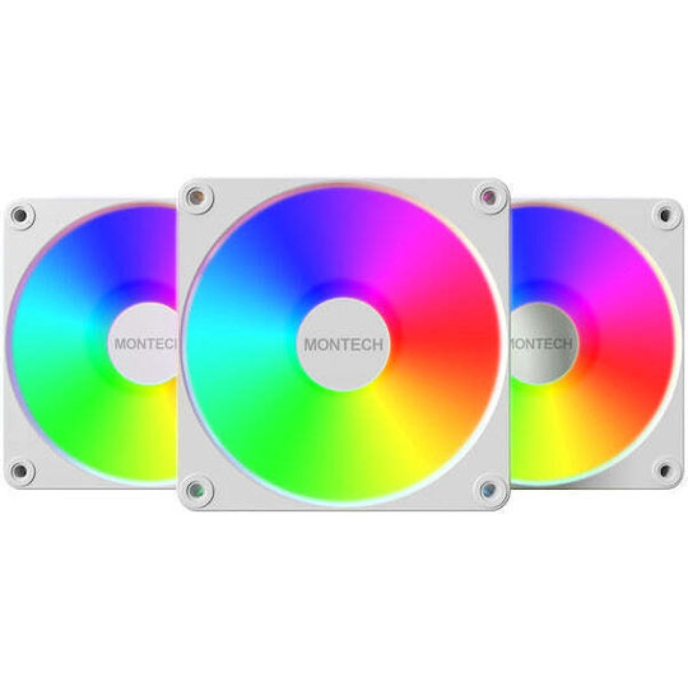 Montech GF120R V2 ARGB Reverse Case Fan με Σύνδεση 3-Pin / 4-Pin PWM 3τμχ Λευκό