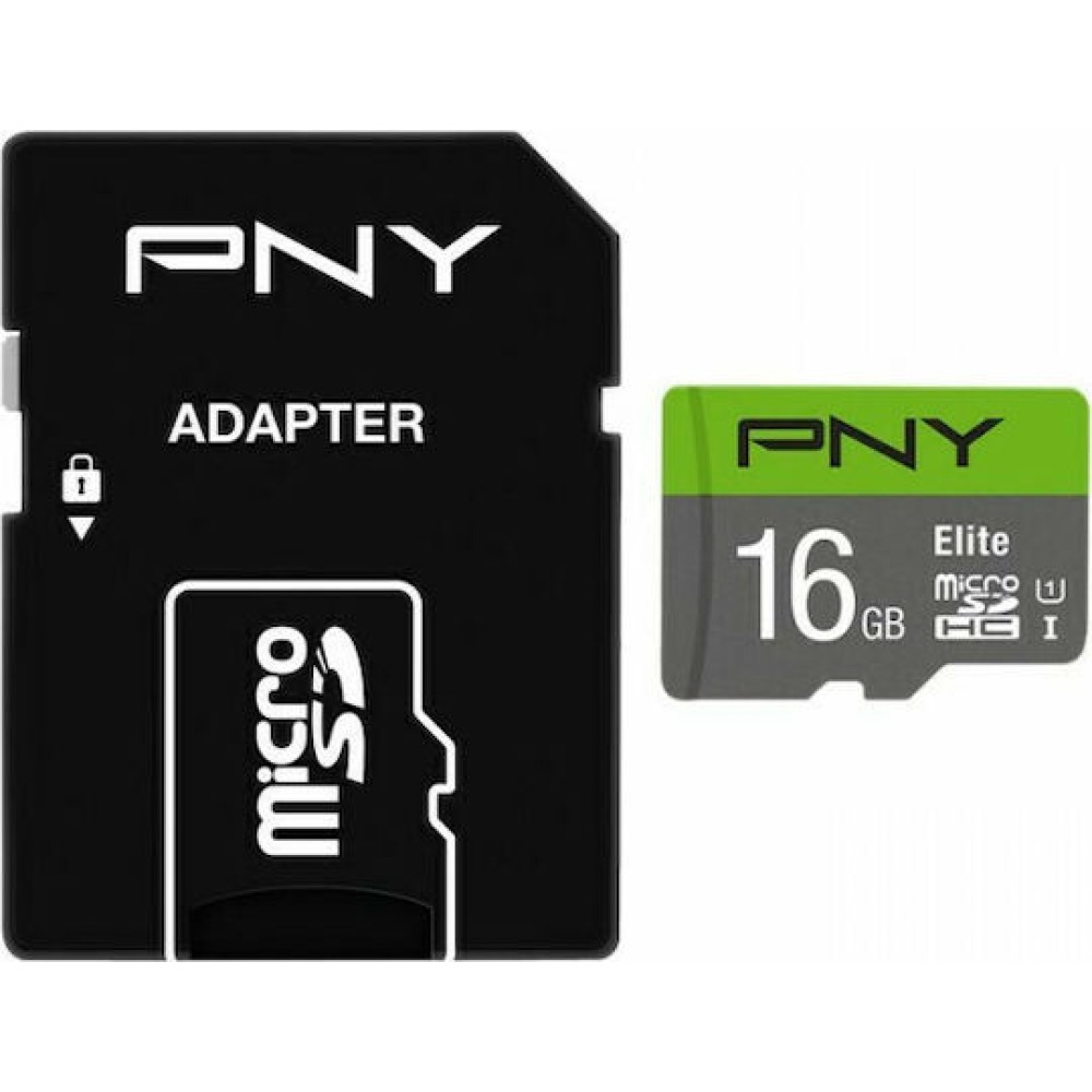 PNY Elite microSDHC 16GB Class 10 U1 UHS-I με αντάπτορα