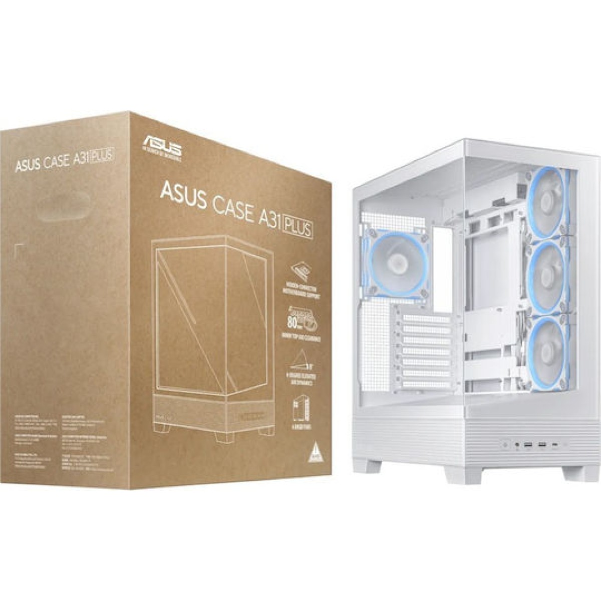 Asus A31 PLUS Gaming Midi Tower Κουτί Υπολογιστή με Πλαϊνό Παράθυρο και ARGB Φωτισμό Λευκό