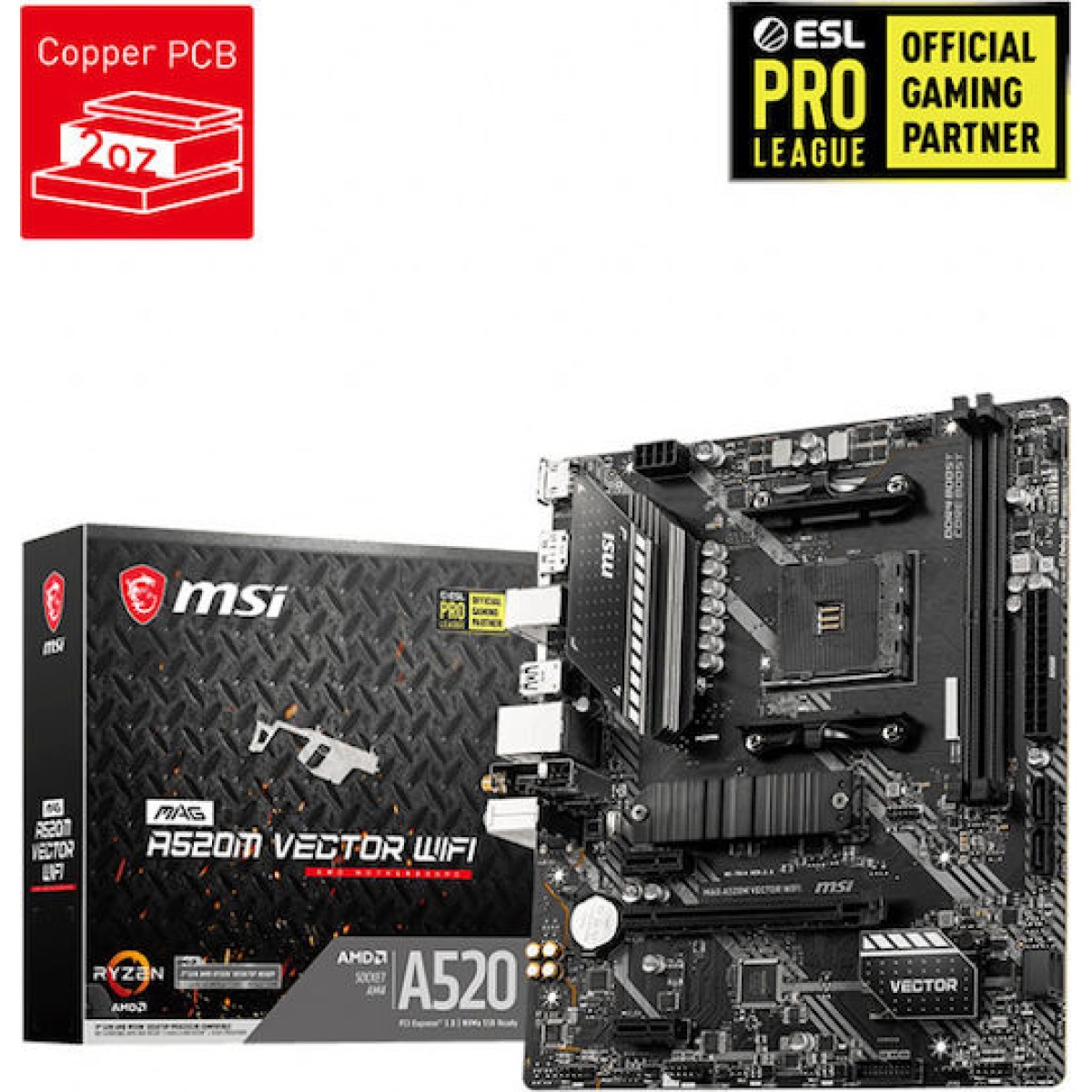 MSI A520M Vector WIFI Motherboard Micro ATX με AMD AM4 Socket 7D14-008R