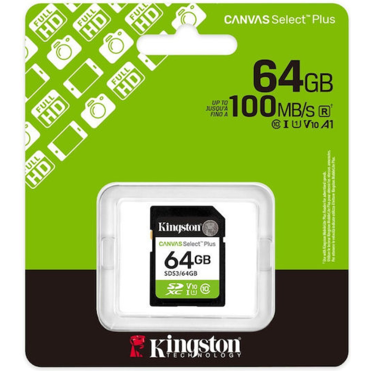 64gb Sd Memory Card Kingston Canvas Select Plus Uhs-i U1 V10 Read Speed Up To 100mb/s