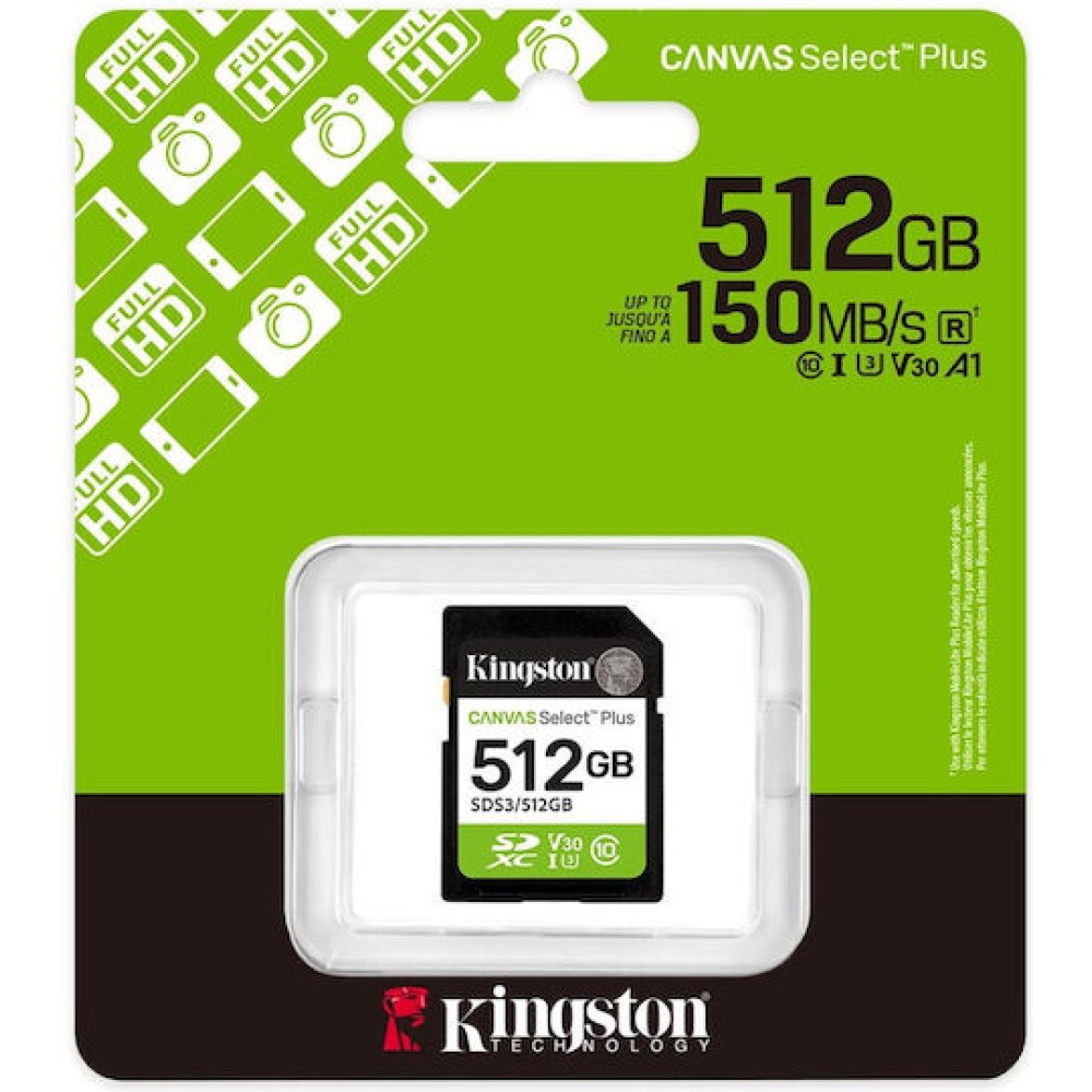 512gb Sd Memory Card Kingston Canvas Select Plus Class 10 Uhs-i Read Speed Up To 150mb/s