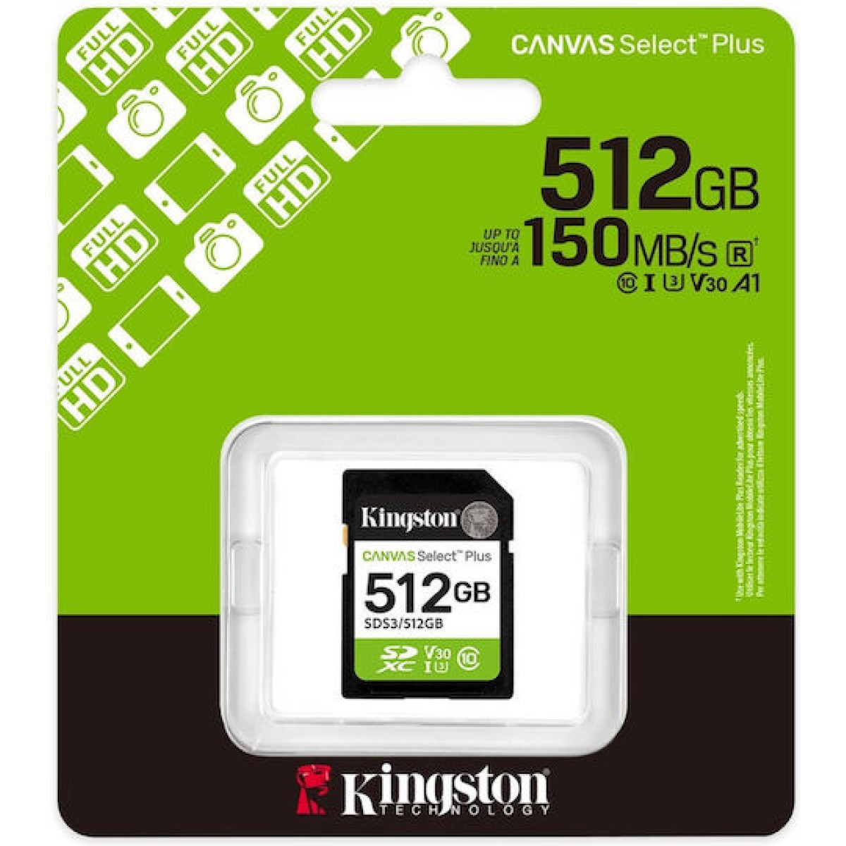 512gb Sd Memory Card Kingston Canvas Select Plus Class 10 Uhs-i Read Speed Up To 150mb/s